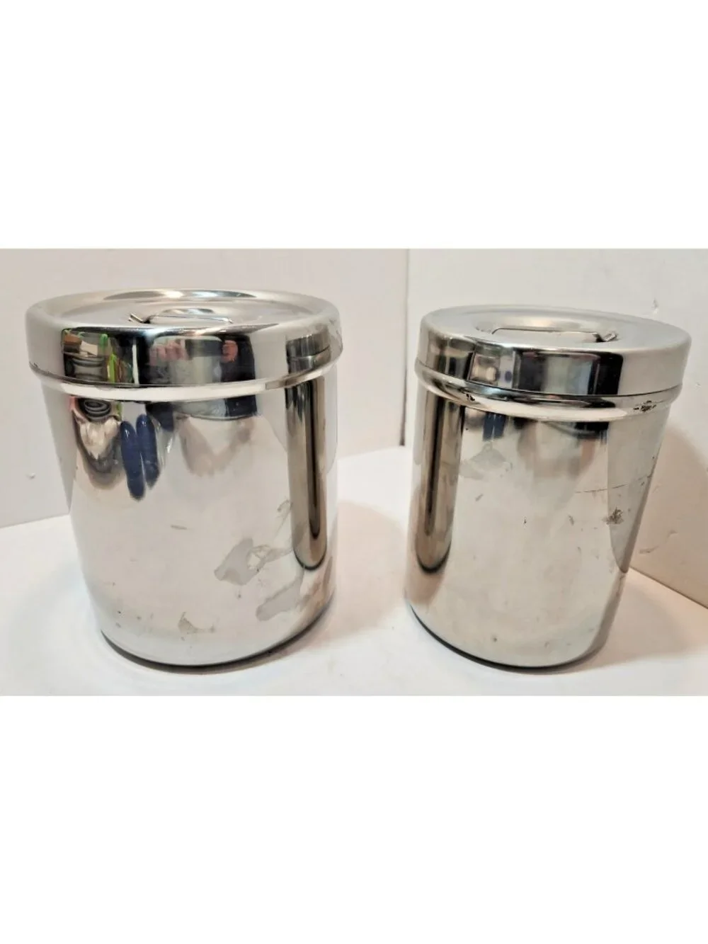 Vtg Stainless Steel Canisters W/ Medical Lid - Set of 2  Vollrath 8802 Polar 3J